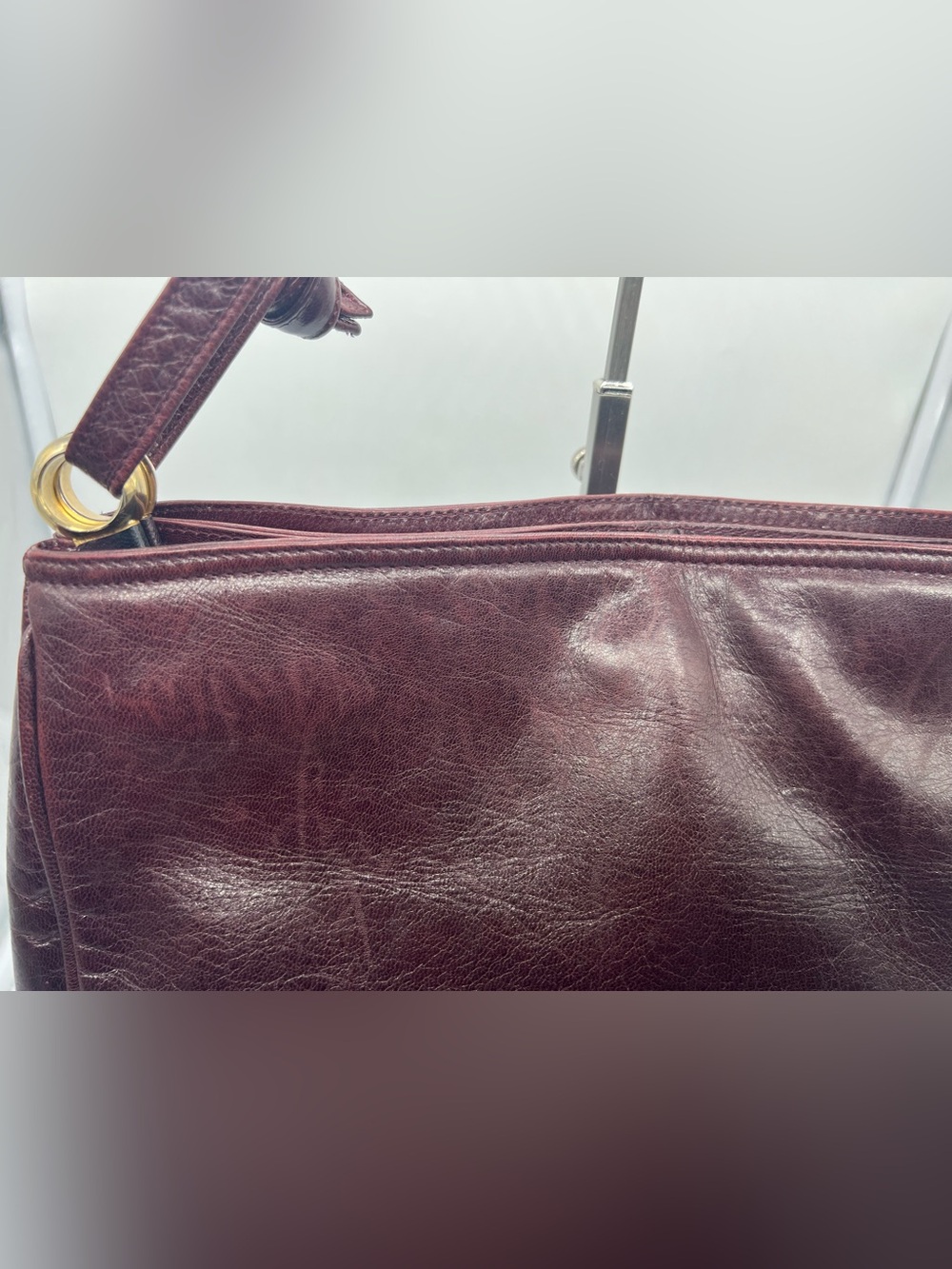 BOTTEGA VENETA VINTAGE Oxblood Red Smooth Leather Double Strap Shoulder Bag Hobo - Picture 6 of 17